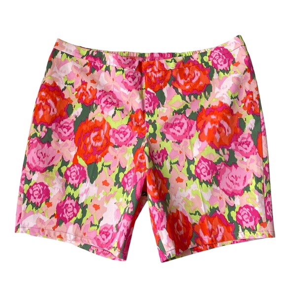 Isaac Mizrahi Live! Pants - Isaac Mizrahi Live Floral Bermuda Shorts Women 24WP Pink Rose PullOn Stretch NEW
